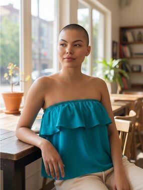 Amanda Uprichard Teal Silk Strapless top